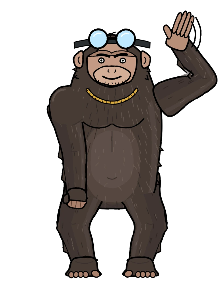 Chimp, happy, arms up