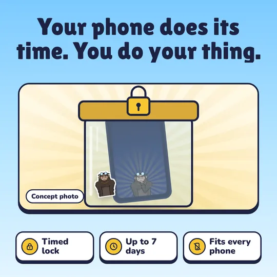 Your phone does its time. You do your thing. Phone Jail: Timed lock, Up to 7 days, Fits every phone.